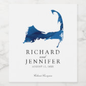 ネイビーブルーウォーターカラーケープコッドのマップ結婚の数 ワインラベル (シングルラベル)