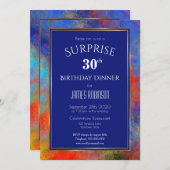 ネイビーブルーウォーターカラーサプライズ30thバースデーディナー 招待状 (正面/裏面)