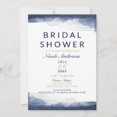 ネイビーブルーウォーターカラーシモダンックブライダルシャワー 招待状 (正面)