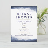 ネイビーブルーウォーターカラーシモダンックブライダルシャワー 招待状 (スタンド正面)