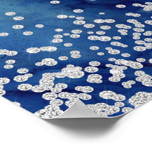 ネイビーブルーウォーターカラーシルバーグリッター結婚ズ ポスター (角)