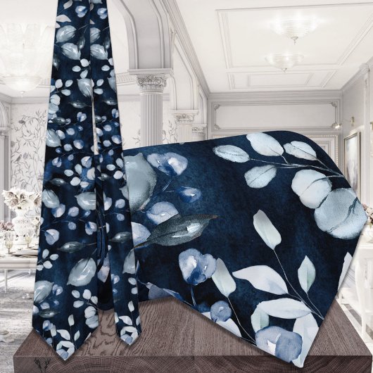 ネイビーブルーウォーターカラーダスティブルーグリーン結婚ズ ネクタイ