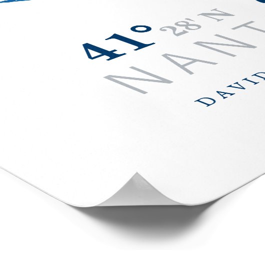 ネイビーブルーウォーターカラーナンタケットマップ座標 ポスター (角)