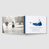ネイビーブルーウォーターカラーナンタケットマップ結婚ズ ゲストブック (全面)