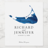 ネイビーブルーウォーターカラーナンタケットマップ結婚ズ ワインラベル (シングルラベル)