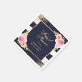 ネイビーブルーウォーターカラーピンクフローラブライダルシャワー スタンダードカクテルナプキン (角)