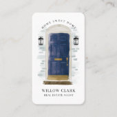 ネイビーブルーウォーターカラーフロントドア実在エステートエージェント 名刺 (正面)