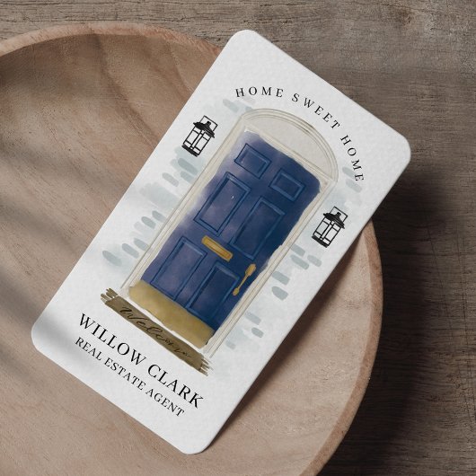 ネイビーブルーウォーターカラーフロントドア実在エステートエージェント 名刺