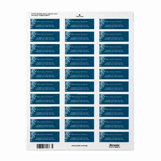 ネイビーブルーウォーターカラーフローラエレガントな結婚式 ラベル (フルシート)