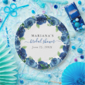 ネイビーブルーウォーターカラーフローラブライダルシャワー ペーパープレート (パーティー)