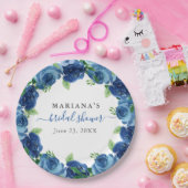ネイビーブルーウォーターカラーフローラブライダルシャワー ペーパープレート (パーティー)
