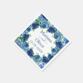 ネイビーブルーウォーターカラーフローラ結婚紙ナプキンス スタンダードカクテルナプキン (角)