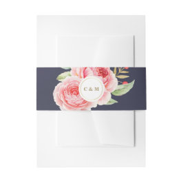 ネイビーブルーウォーターカラーベリーブランチ結婚ズ 招待状ベリーバンド