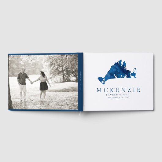 ネイビーブルーウォーターカラーマーサのヴィンヤードのマップ結婚ズ ゲストブック (全面)