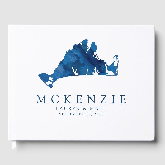 ネイビーブルーウォーターカラーマーサのヴィンヤードのマップ結婚ズ ゲストブック (正面)