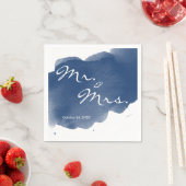 ネイビーブルーウォーターカラーミセス・カクテル・パーティー・ナプキン スタンダードカクテルナプキン (インサイチュ)