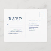 ネイビーブルーウォーターカラーミニマリストウェディングRSVP ポストカード (裏面)