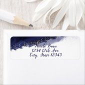 ネイビーブルーウォーターカラーモダン金ゴールドシッエレガントク ラベル (インサイチュ)