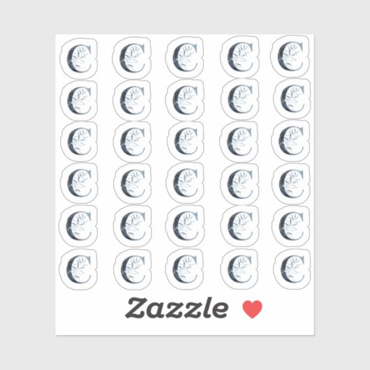 ネイビーブルーウォーターカラーレター"C"ミニシール シール (シート)