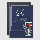 ネイビーブルーウォーターカラーワイン60誕生日マグネット (正面/裏面)