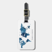 ネイビーブルーウォーターカラー世界地図パーソナライズされた ラゲッジタグ (正面縦)