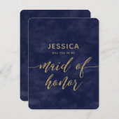 ネイビーブルーウォーターカラー私のメイド・オブ・オーナー(花嫁付き添い人) 招待状 (正面/裏面)