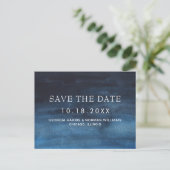 ネイビーブルーウォーターカラー秋の結婚式保存日 案内ポストカード (スタンド正面)