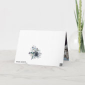 ネイビーブルーウォーターカラー結婚フローラ |写真 サンキューカード (裏面)