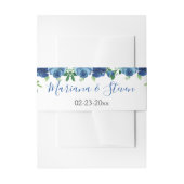 ネイビーブルーウォーターカラー結婚フローラ 招待状ベリーバンド (正面例)