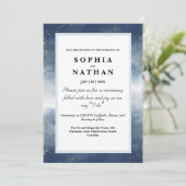 ネイビーブルーウォーターカラー結婚式招待状と金ゴールド 招待状 (スタンド正面)