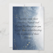 ネイビーブルーウォーターカラー結婚式招待状と金ゴールド 招待状 (裏面)