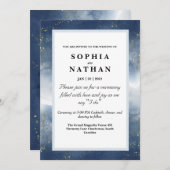 ネイビーブルーウォーターカラー結婚式招待状と金ゴールド 招待状 (正面/裏面)