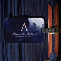 ネイビーブルーウォーターカラー赤面ピンクスクリプトモノグラム