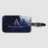 ネイビーブルーウォーターカラー赤面ピンクスクリプトモノグラム ラゲッジタグ (正面横)