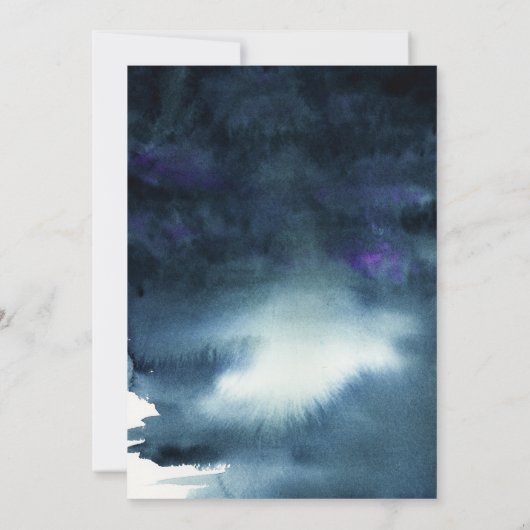 ネイビーブルーウォーターカラー金ゴールドグリッター婚約パーティ 招待状 (裏面)