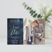 ネイビーブルーウォーターカラー金ゴールドスパークルカスタムの写真 セーブザデート (スタンド正面)