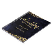 ネイビーブルーウォーターカラー金ゴールド紙吹雪ウェディングプランナー ノートブック (左側)