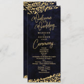 ネイビーブルーウォーターカラー金ゴールド紙吹雪結婚式 プログラム (正面/裏面)