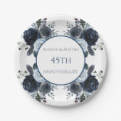 ネイビーブルーウォーターカラー45/65thサファイア記念日 ペーパープレート (正面)