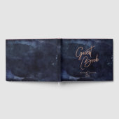 ネイビーブルーウォーターカラー&バラ金ゴールド結婚ズモノグラム ゲストブック (全面)