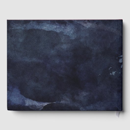 ネイビーブルーウォーターカラー&バラ金ゴールド結婚ズモノグラム ゲストブック (裏面)