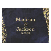 ネイビーブルーウォーターカラー&金ゴールドグラムズモノグラム テーブルクロス (正面(横))