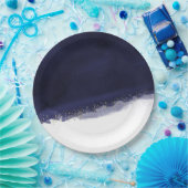 ネイビーブルーウォーターカラー&金ゴールドシモダンックエレガント ペーパープレート (パーティー)