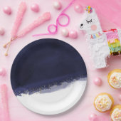 ネイビーブルーウォーターカラー&金ゴールドシモダンックエレガント ペーパープレート (パーティー)