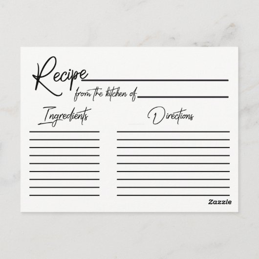 ネイビーブルーウォーターカラー&金ゴールドブライドレシピカード ポストカード (裏面)