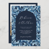 ネイビーブルーウォーターバラフローラ写真結婚の 招待状 (正面/裏面)