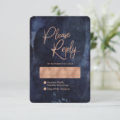 ネイビーブルーウォーターバラ金ゴールド結婚の返信RSVP 出欠カード (スタンド正面)