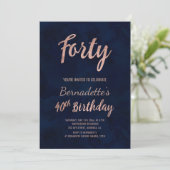 ネイビーブルーウォーターバラ金ゴールド40th誕生日 招待状 (スタンド正面)