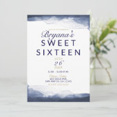 ネイビーブルーウォーターモダンカラーシック甘い16パーティー 招待状 (スタンド正面)