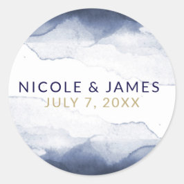 ネイビーブルーウォーターモダンカラーシ結婚ック ラウンドシール